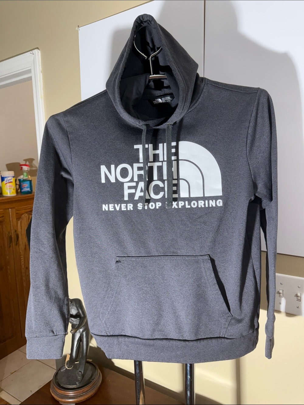 The North Face Men's Dark Gray Crewneck Hoodie with White Logo